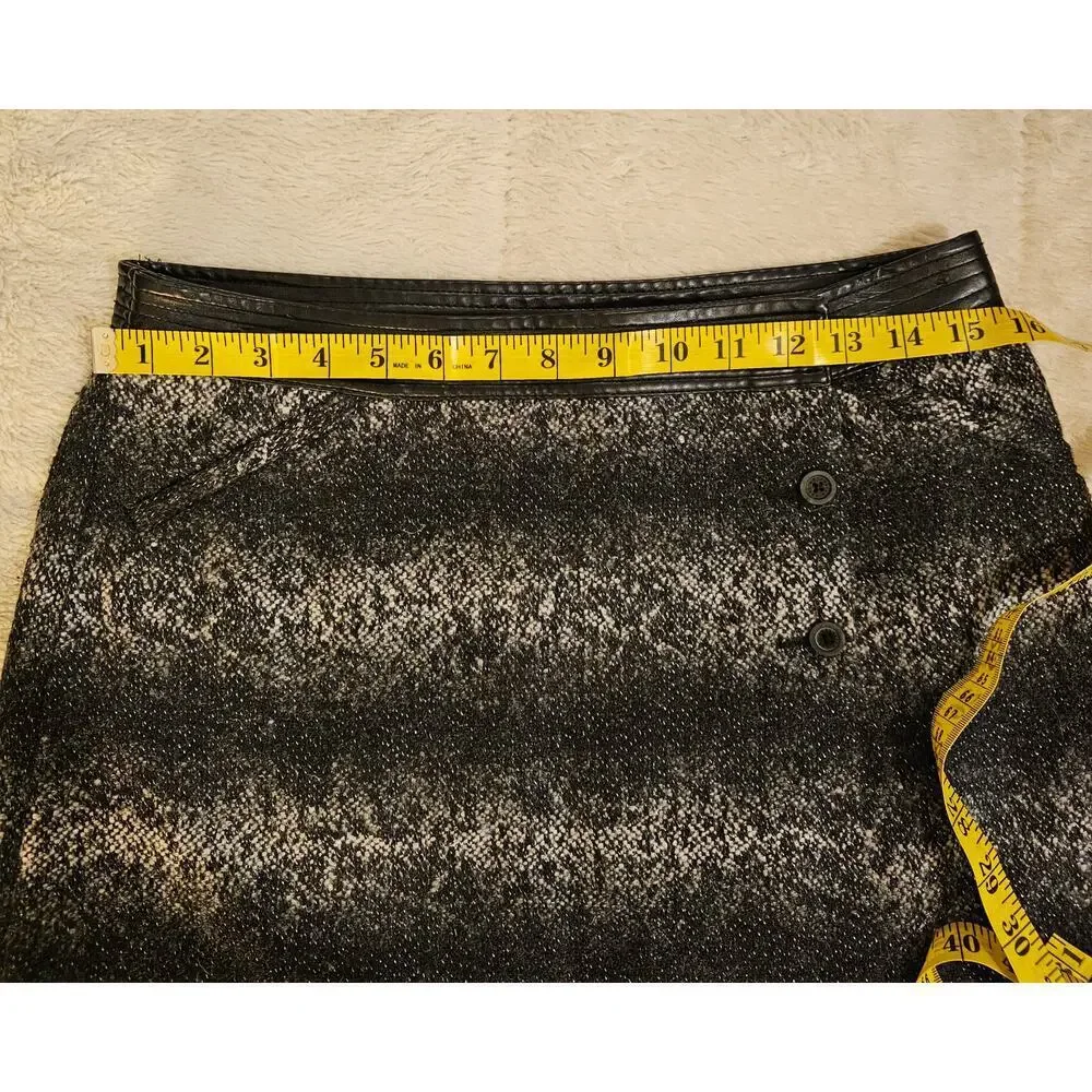 Karl Lagerfeld Sz6 Boucle Tweed Wool blend Lined‎ WrapGrayBlack Fauxleatherskirt
